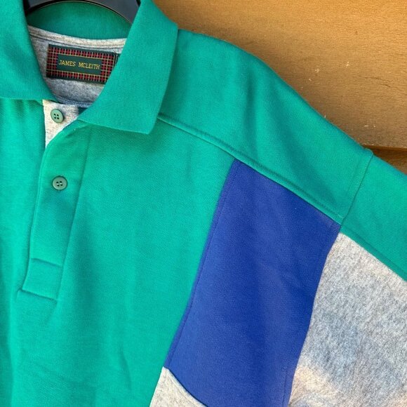 Vintage James McLeith Collard Sweater  Teal Grey Blue With Pockets Sweatshirt Si - Picture 6 of 10